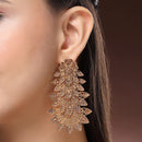 Gold Plated Leaf Design Contemporary Long Drop Earrings