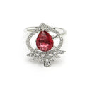 Rhodium Plated Silver Toned Ruby Red Tear dropped  Shaped American Diamond Studded Pendant Combo With Ring