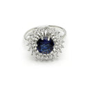 Rhodium Plated Silver Toned Royal Blue American Diamond Studded Pendant Combo With Ring