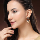 Oxidised Gold Plated Triangle Shaped Green CZ Studded Earrings