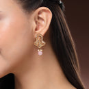 Traditional Gold Plated Floral Shaped  Pink Pearl Beaded Earrings