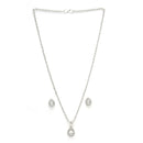 Rhodium Plated Silver Toned Tear Dropped Shaped Crystal White American Diamond Studded Pendant Set