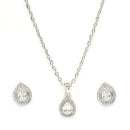 Rhodium Plated Silver Toned Tear Dropped Shaped Crystal White American Diamond Studded Pendant Set