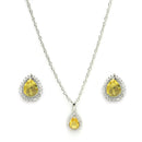 Rhodium Plated Silver Toned  Tear Dropped Shaped Yellow American Diamond Studded Pendant Combo With Ring