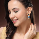 Traditional Gold Plated Oval Shaped Blue Stone And Pearl Studded Earrings