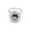 Rhodium Plated Silver Toned Violet American Diamond Studded Pendant Combo With Ring