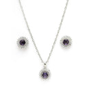 Rhodium Plated Silver Toned Violet American Diamond Studded Pendant Combo With Ring