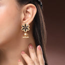 Traditional Gold Plated Floral Shaped Pearl Beaded Jhumki