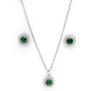 Rhodium Plated Silver Toned Emerald Green American Diamond Studded Pendant Combo With Ring