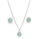 Rhodium Plated Silver Toned Sea Blue American Diamond Studded Pendant Combo With Ring