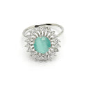 Rhodium Plated Silver Toned Sea Blue American Diamond Studded Pendant Combo With Ring