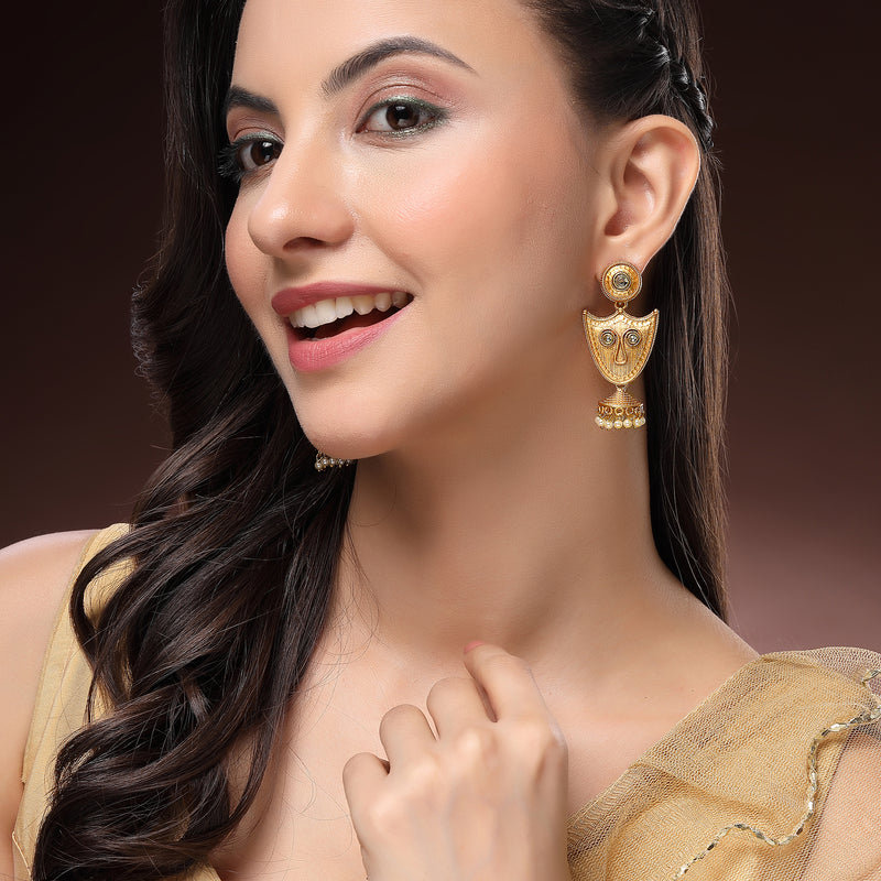 Gold Plated Pearl Beaded Tribal Boho Style Earrings