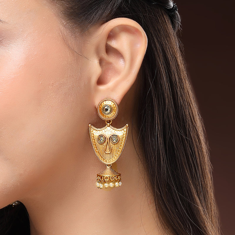 Gold Plated Pearl Beaded Tribal Boho Style Earrings