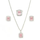 Rhodium Plated Silver Toned Square Shaped Pink American Diamond Studded Pendant Combo With Ring