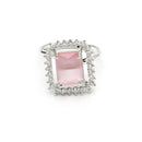 Rhodium Plated Silver Toned Square Shaped Pink American Diamond Studded Pendant Combo With Ring