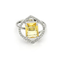Rhodium Plated Silver Toned Yellow American Diamond Studded Pendant Combo With Ring