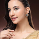 Gold Plated Oxidised Dual Toned Coin Shaped Floral Stud Earrings