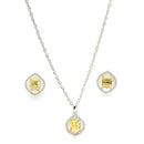 Rhodium Plated Silver Toned Yellow American Diamond Studded Pendant Combo With Ring