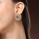 Gold Plated Oxidised Dual Toned Coin Shaped Floral Stud Earrings