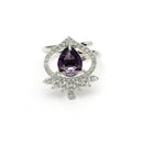 Rhodium Plated Silver Toned Violet Tear dropped  Shaped American Diamond Studded Pendant Combo With Ring