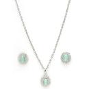 Rhodium Plated Silver Toned Oval Shaped Sea Blue American Diamond Studded Pendant Combo With Ring