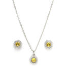 Rhodium Plated Silver Toned Crystal Yellow  American Diamond Studded Pendant Combo With Ring