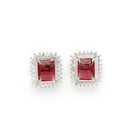 Rhodium Plated Silver Toned Square Shaped Ruby Red American Diamond Studded Pendant Combo With Ring