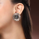 Gold Plated Dual Toned Goddess Laxmi Temple Coin Mirror Studded Stud Earrings