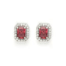 Rhodium Plated Silver Toned Square Shaped Ruby Red American Diamond Studded Pendant Set