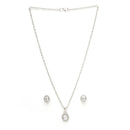 Rhodium Plated Silver Toned Oval Shaped White American Diamond Studded Pendant Set