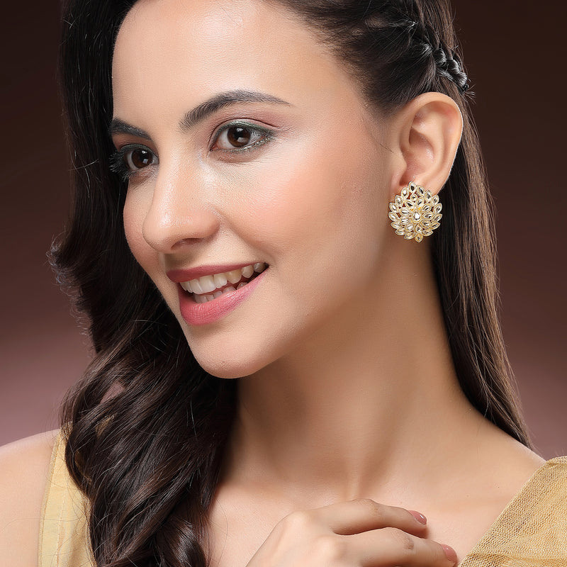 Traditional Gold Plated kundan Studded Floral Shaped Stud Earrings