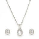 Rhodium Plated Silver Toned Oval Shaped White American Diamond Studded Pendant Set