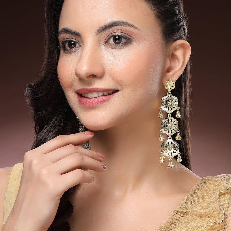 Gold Plated Floral Shaped Dangler Earrings