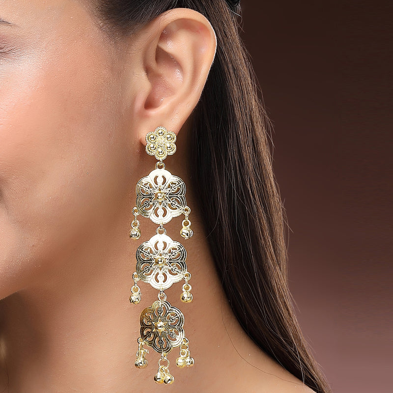 Gold Plated Floral Shaped Dangler Earrings