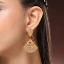 Gold Plated CZ Studded Tribal Style Dangler Earrings