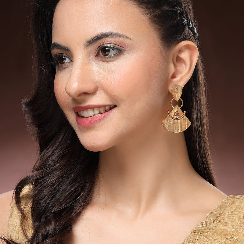 Gold Plated CZ Studded Tribal Style Dangler Earrings