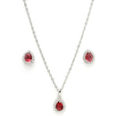 Rhodium Plated Silver Toned Tear Dropped Shaped Ruby Red American Diamond Studded Pendant Combo With Ring