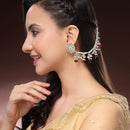 Traditional Gold Plated Kundan Studded Red And White Pearl Beaded Multilayer Ear Chain Earrings