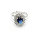 Rhodium Plated Silver Toned Oval Shaped Violet American Diamond Studded Pendant Combo With Ring