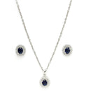 Rhodium Plated Silver Toned Oval Shaped Violet American Diamond Studded Pendant Combo With Ring