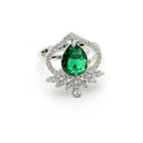 Rhodium Plated Silver Toned Green Tear Dropped  Shaped American Diamond Studded Pendant Combo With Ring
