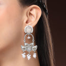 Oxidised Floral Shaped Gray CZ Studded And Pearl Beaded Dangler Earrings