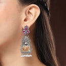 Oxidised Silver Plated Dual Toned Elephant Shaped Pearl Beaded Dangler Earrings