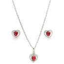 Rhodium Plated Silver Toned Heart Shaped Ruby Red American Diamond Studded Pendant Combo With Ring