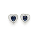 Rhodium Plated Silver Toned Heart Shaped Royal Blue American Diamond Studded Pendant Combo With Ring