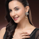 Oxidised Gold Plated Dual Toned Deer Shaped Pearl Beaded Drop Earrings