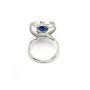 Rhodium Plated Silver Toned Heart Shaped Royal Blue American Diamond Studded Pendant Combo With Ring