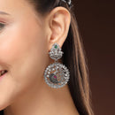 Oxidised Silver Toned Peacock Shaped Cubic Zirconia Stone Studded Drop Earrings