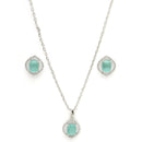 Rhodium Plated Silver Toned Sea Blue American Diamond Studded Pendant Combo With Ring