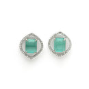 Rhodium Plated Silver Toned Sea Blue American Diamond Studded Pendant Combo With Ring